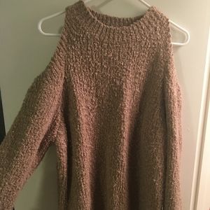 Fuzzy Tan Sweater with Cutout Shoulders